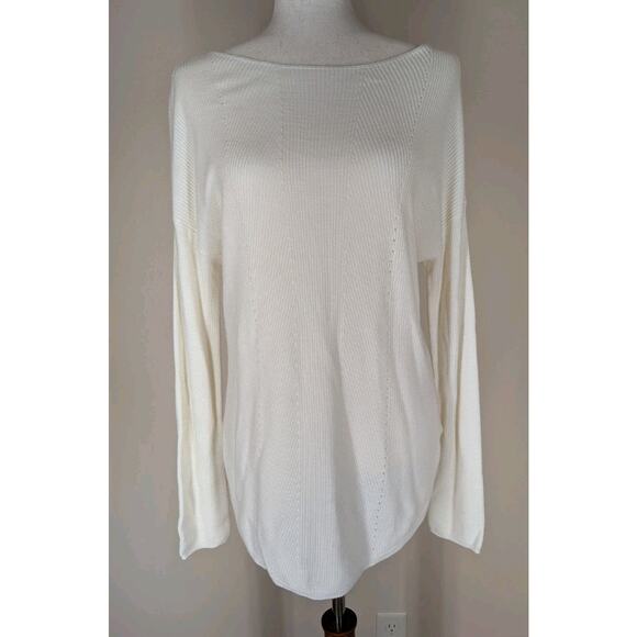 The Limited Ivory Cashmere Blend Long Sleeve Pullover Tunic Sweater Eyelets Sz M - Picture 1 of 10